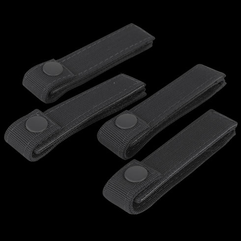 Four Condor Mod Straps - 4 black nylon with snap button closures are displayed on a plain background, perfect for First Responder or Law Enforcement use.